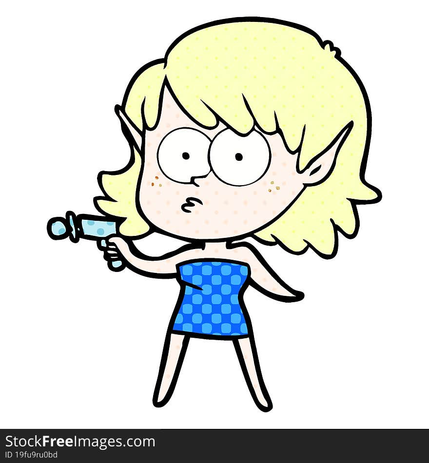 cartoon elf girl with ray gun. cartoon elf girl with ray gun