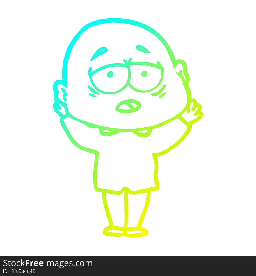 cold gradient line drawing cartoon tired bald man