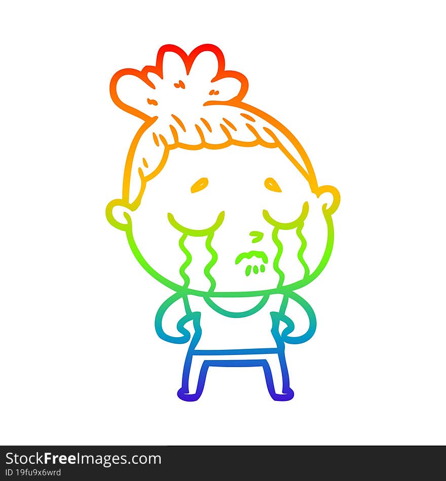 rainbow gradient line drawing cartoon tough woman crying