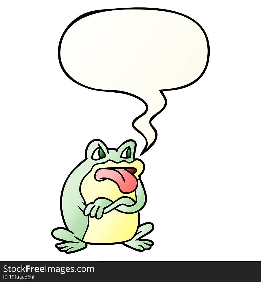 grumpy cartoon frog and speech bubble in smooth gradient style