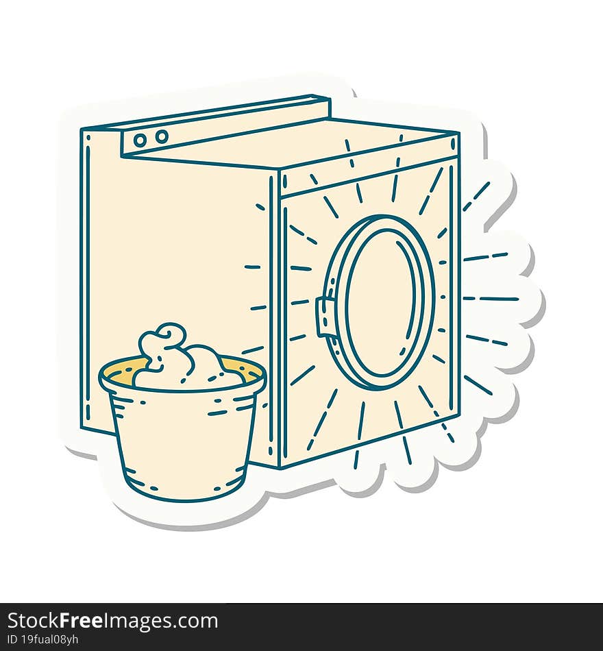 sticker of a tattoo style washing machine