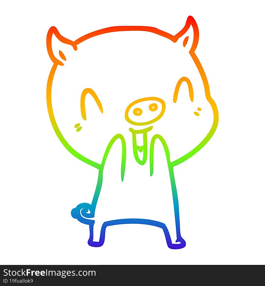 Rainbow Gradient Line Drawing Happy Cartoon Pig