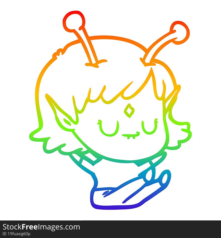 rainbow gradient line drawing of a cartoon alien girl