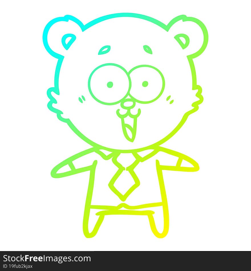 cold gradient line drawing laughing teddy  bear cartoon in shirt and tie