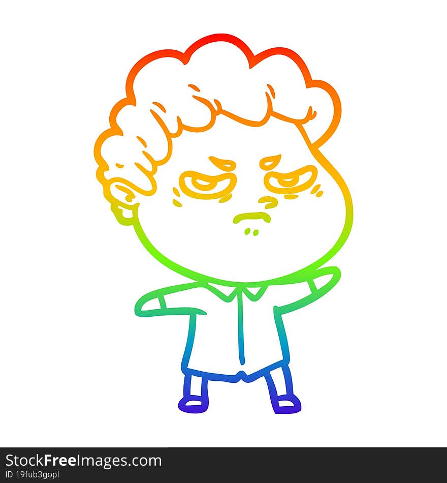 Rainbow Gradient Line Drawing Cartoon Angry Man