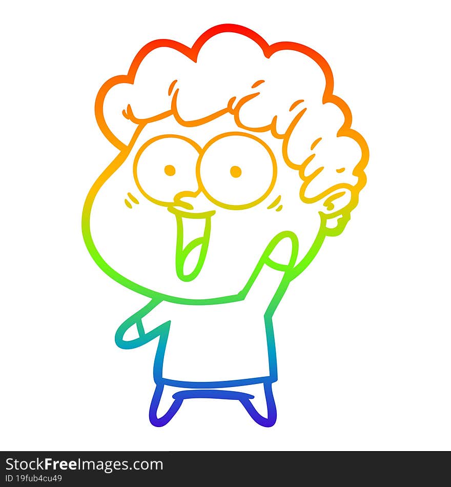 Rainbow Gradient Line Drawing Cartoon Happy Man