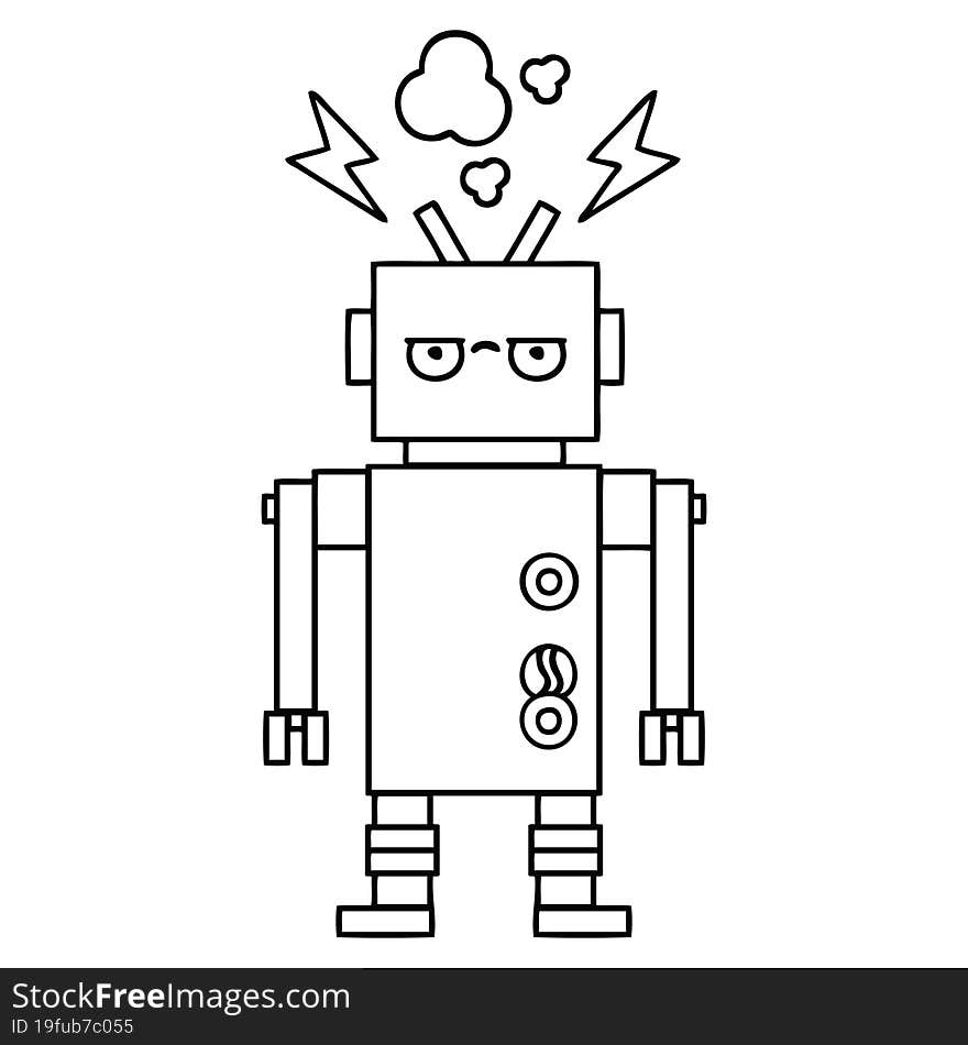 Line Drawing Cartoon Malfunctioning Robot