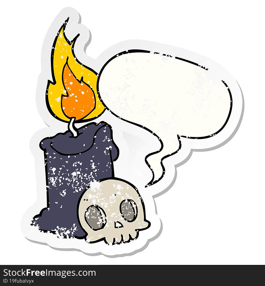 Cartoon Skull And Candle And Speech Bubble Distressed Sticker