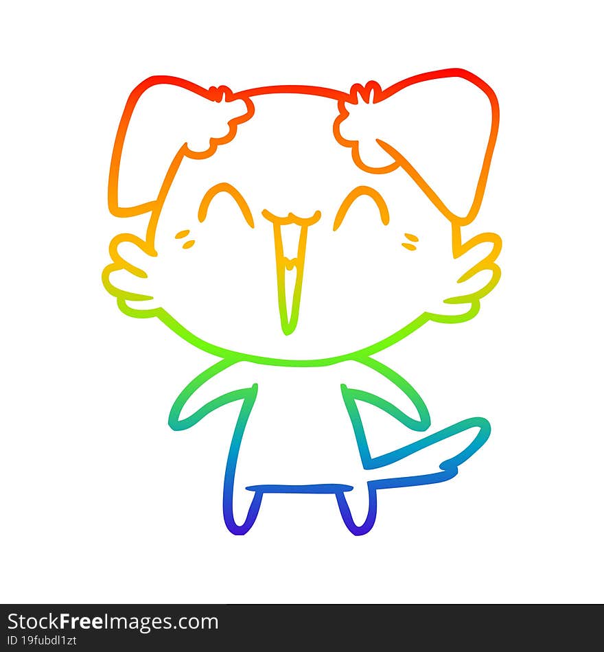 rainbow gradient line drawing of a happy little dog cartoon