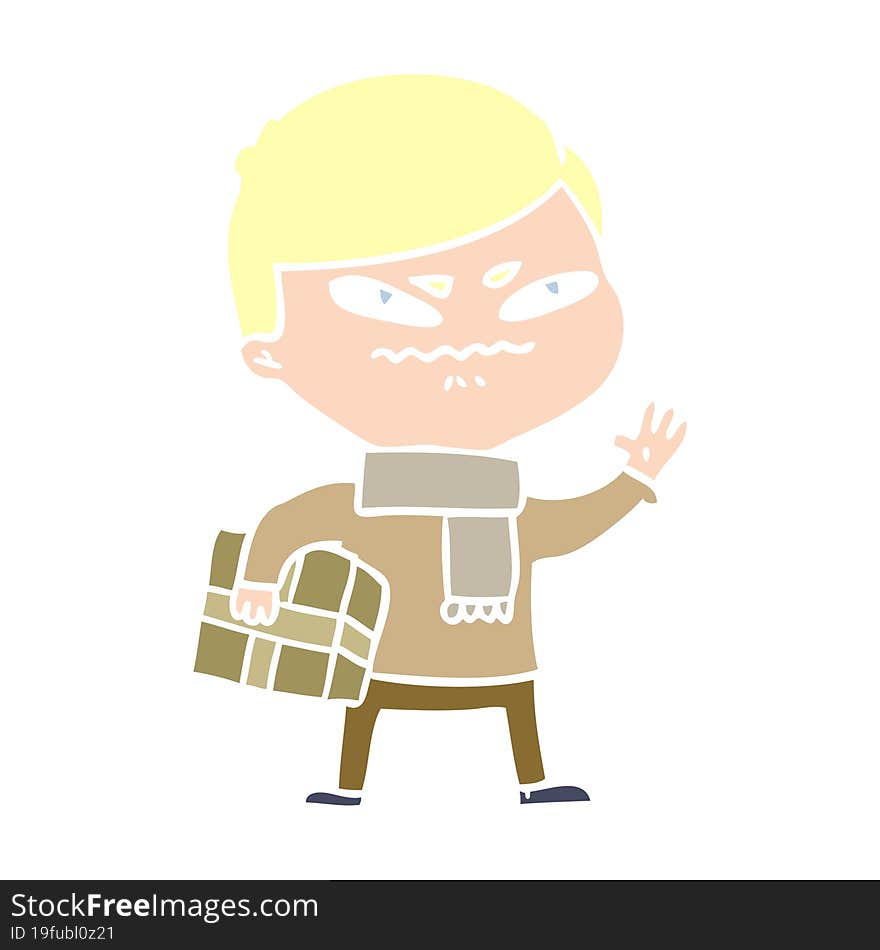 flat color style cartoon angry man carrying parcel