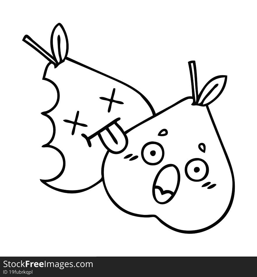 Line Drawing Cartoon Green Pear