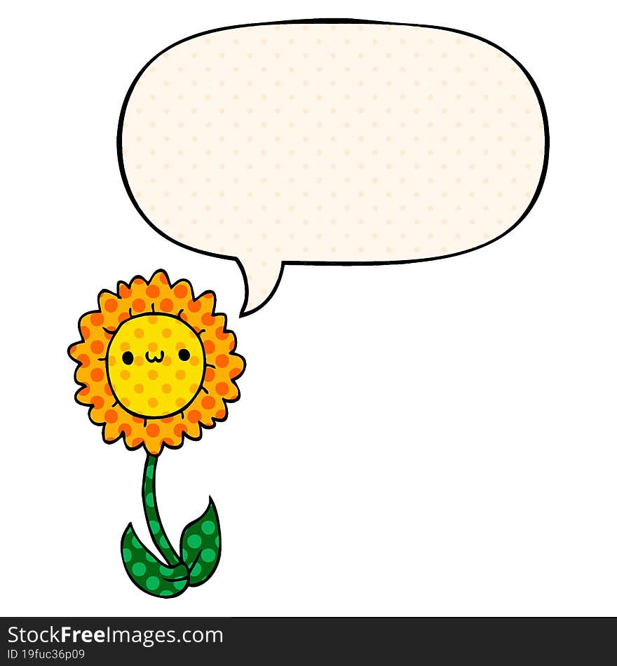 cartoon flower and speech bubble in comic book style