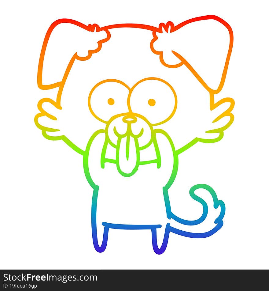 rainbow gradient line drawing cartoon dog with tongue sticking out