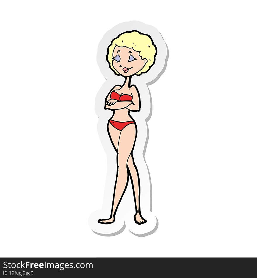 sticker of a cartoon retro woman in bikini