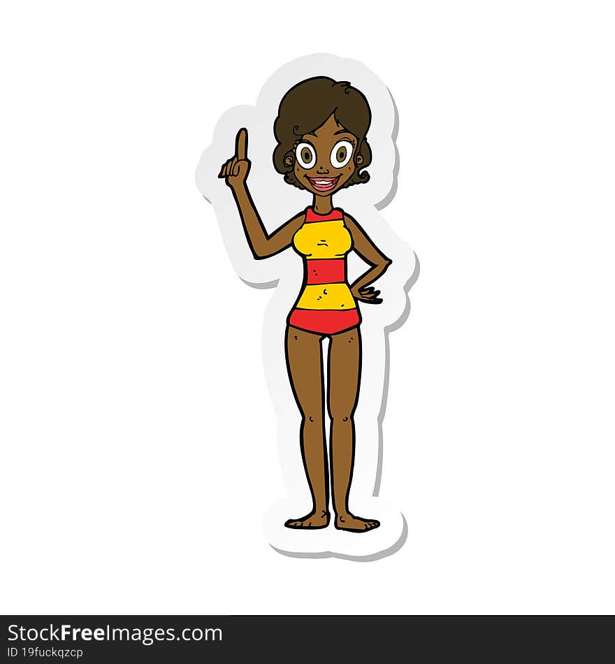 sticker of a cartoon woman in striped swimsuit