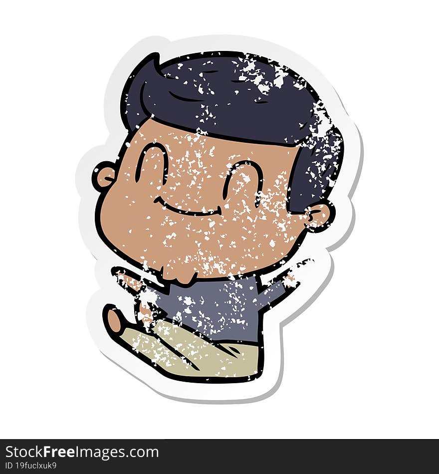 distressed sticker of a cartoon friendly man