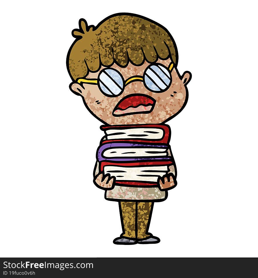 cartoon boy with books wearing spectacles. cartoon boy with books wearing spectacles