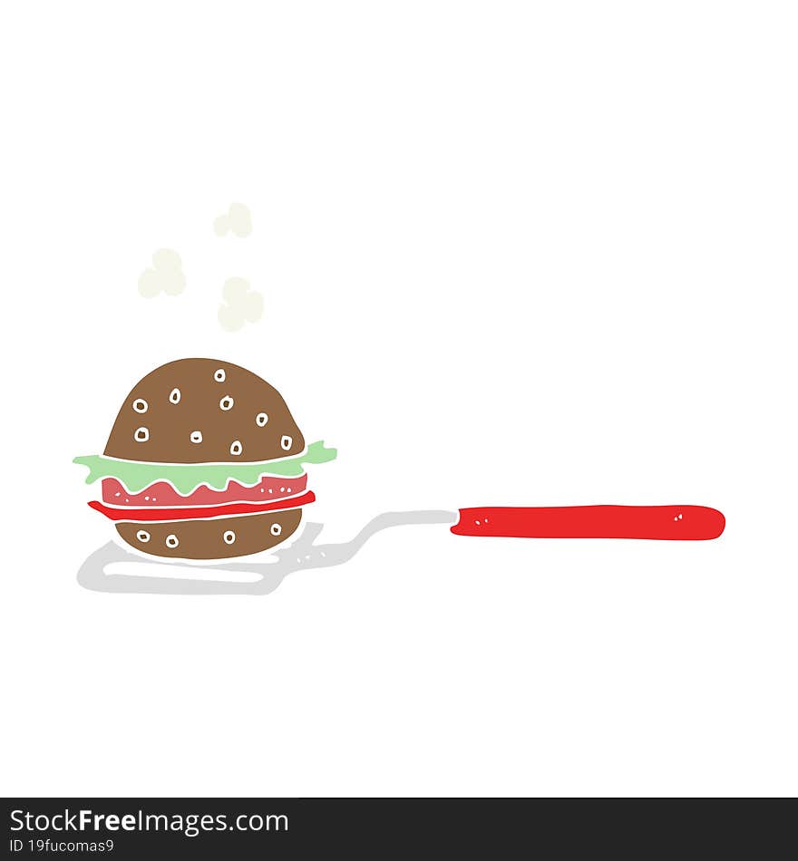 flat color illustration of spatula with burger. flat color illustration of spatula with burger