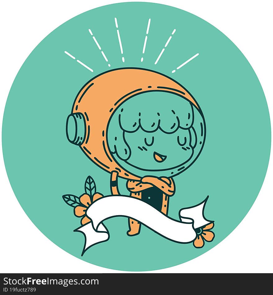 icon of tattoo style woman in astronaut suit