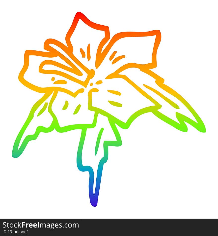 rainbow gradient line drawing of a cartoon exotic flower