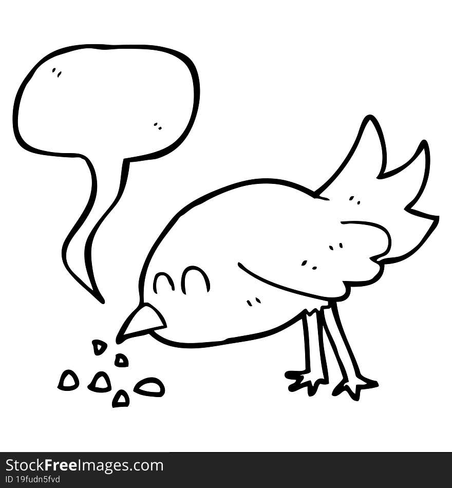 speech bubble cartoon bird pecking seeds