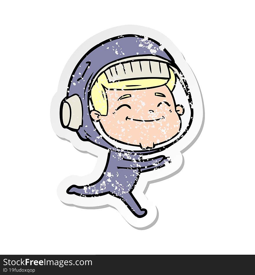 Distressed Sticker Of A Happy Cartoon Astronaut