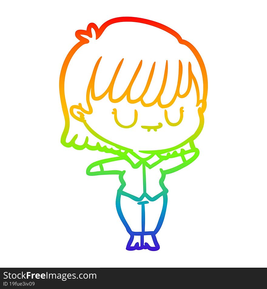 rainbow gradient line drawing of a cartoon woman