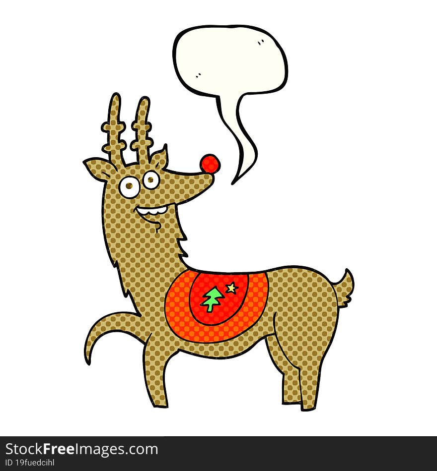 freehand drawn comic book speech bubble cartoon christmas reindeer