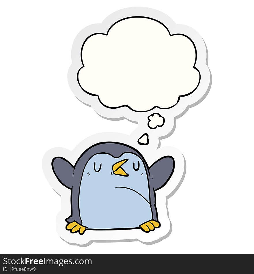 cartoon penguin and thought bubble as a printed sticker