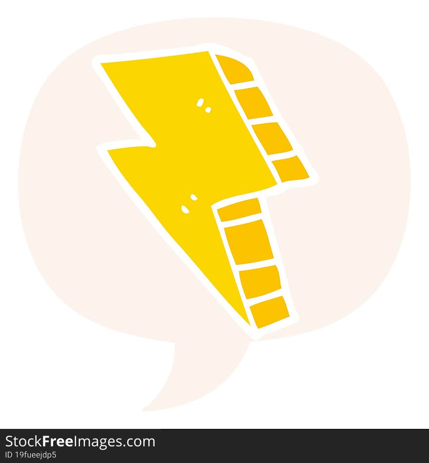 Cartoon Lightning Bolt And Speech Bubble In Retro Style