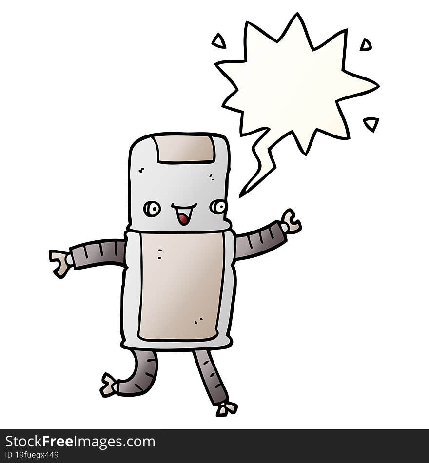 cartoon robot and speech bubble in smooth gradient style