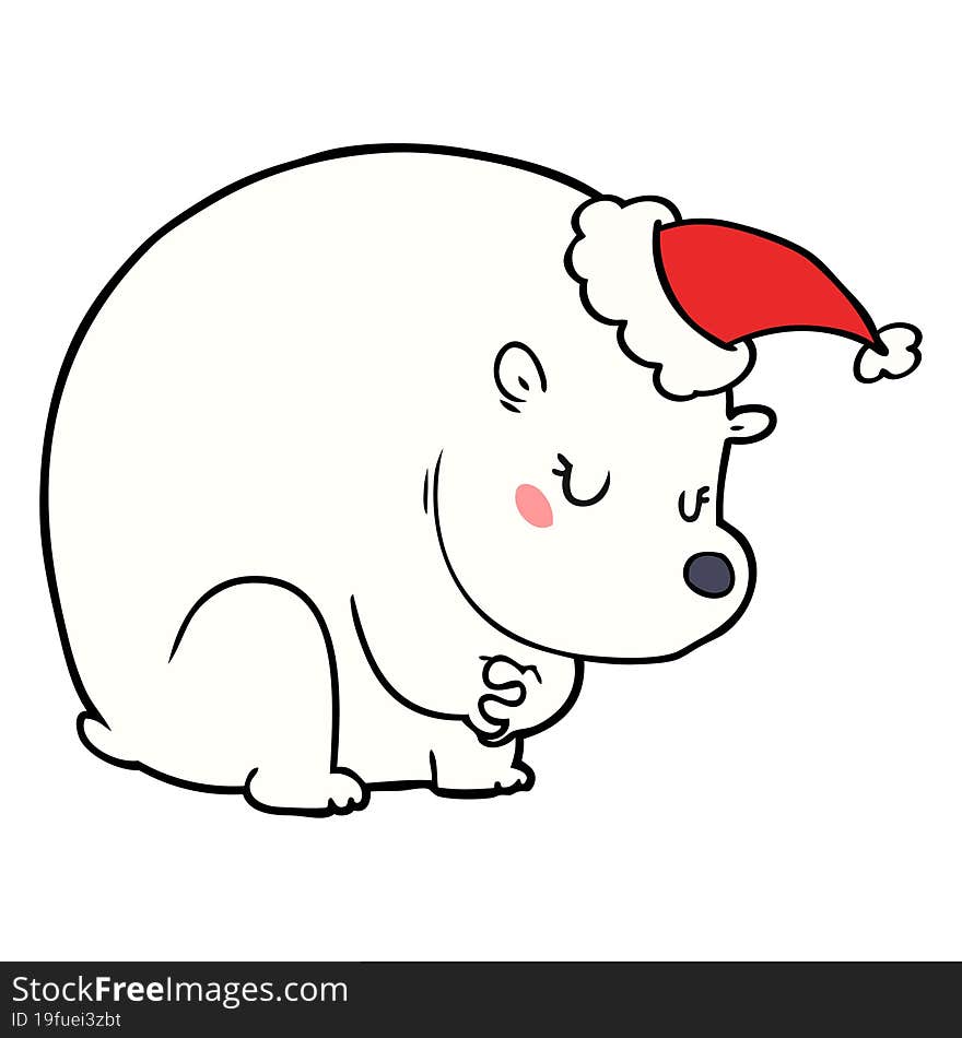 cute hand drawn line drawing of a polar bear wearing santa hat. cute hand drawn line drawing of a polar bear wearing santa hat