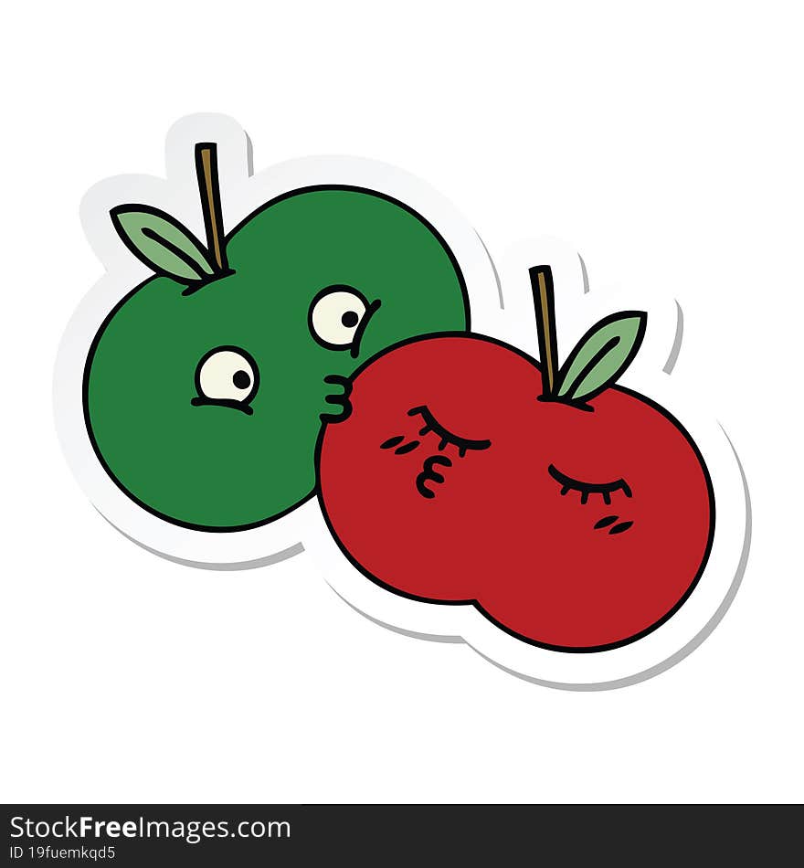 Sticker Of A Cute Cartoon Juicy Apple