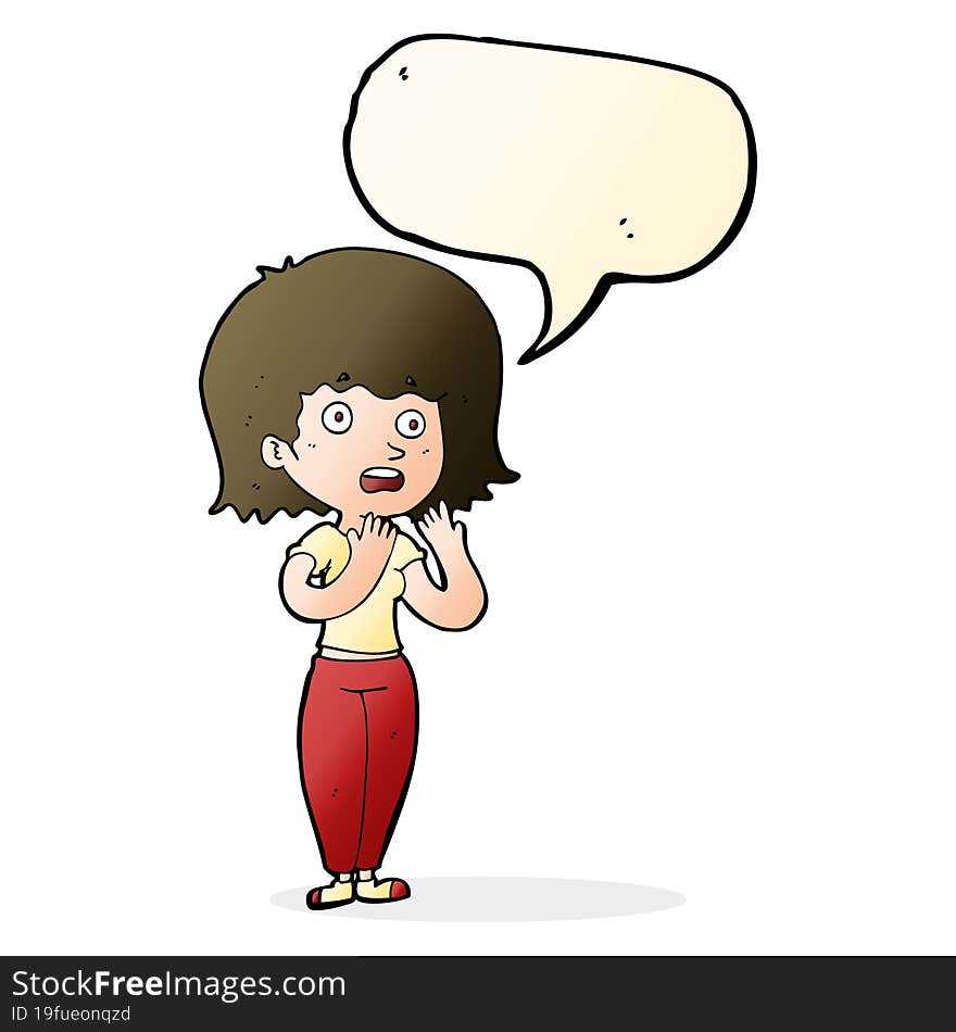 cartoon shocked woman with speech bubble