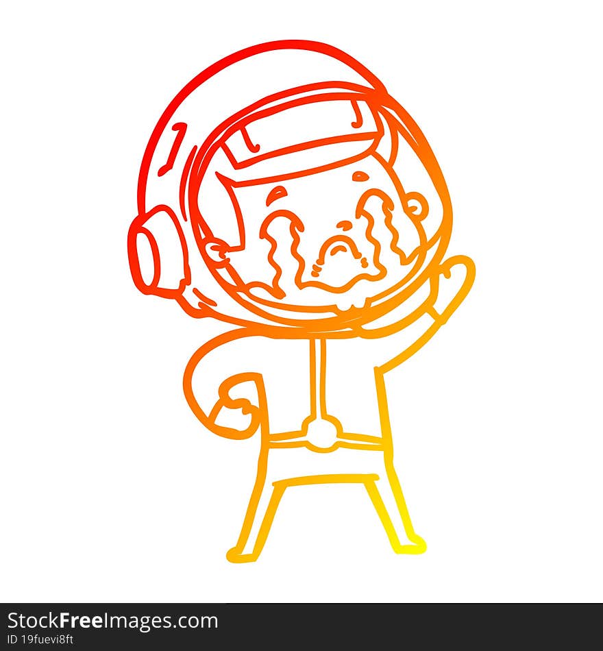 warm gradient line drawing of a cartoon crying astronaut