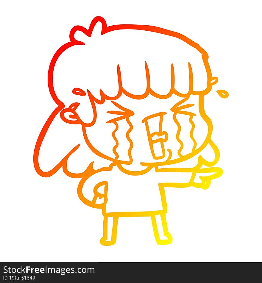 warm gradient line drawing cartoon woman in tears