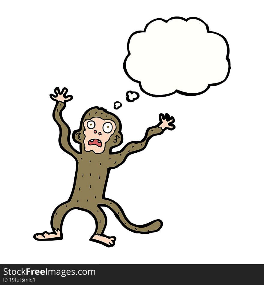 cartoon frightened monkey with thought bubble