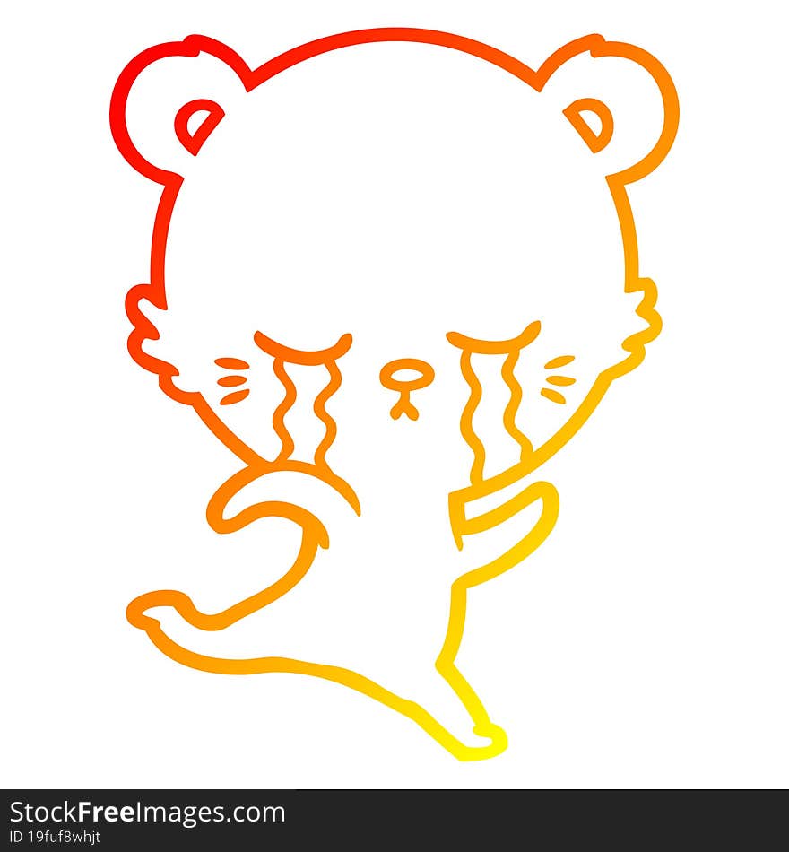 warm gradient line drawing of a crying cartoon bear