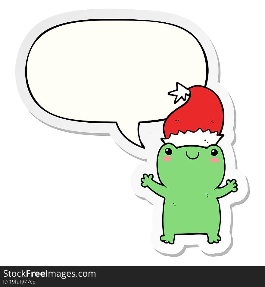 cute christmas frog with speech bubble sticker