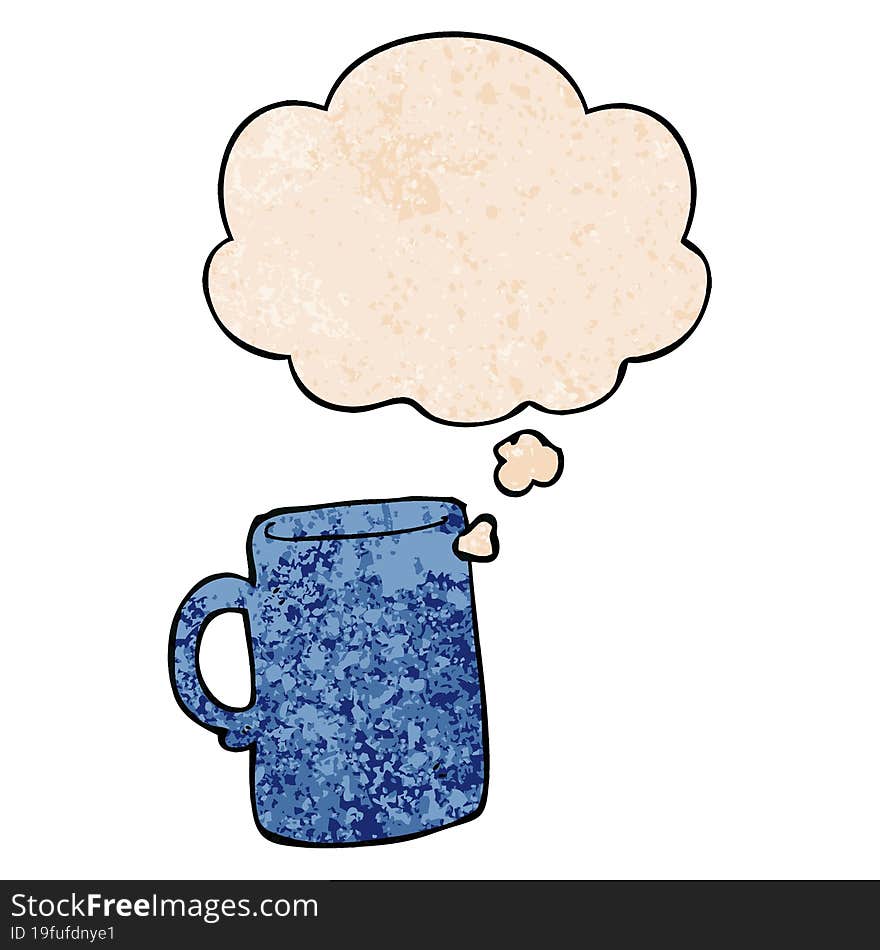 cartoon mug and thought bubble in grunge texture pattern style