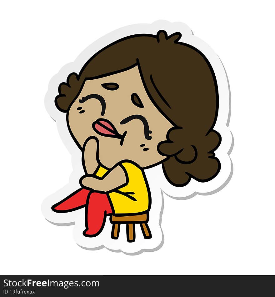 sticker cartoon of a kawaii woman