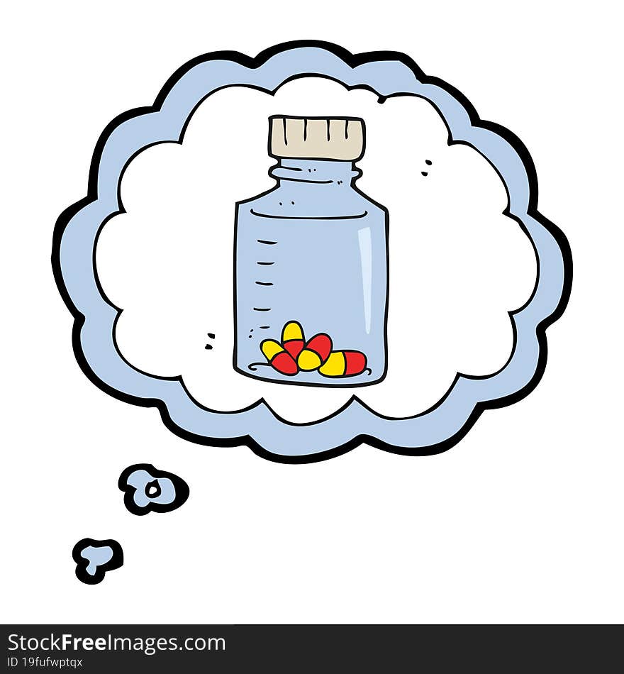 freehand drawn thought bubble cartoon jar of pills