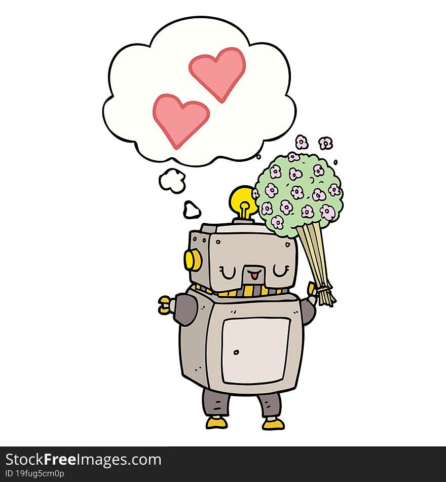 Cartoon Robot In Love And Thought Bubble