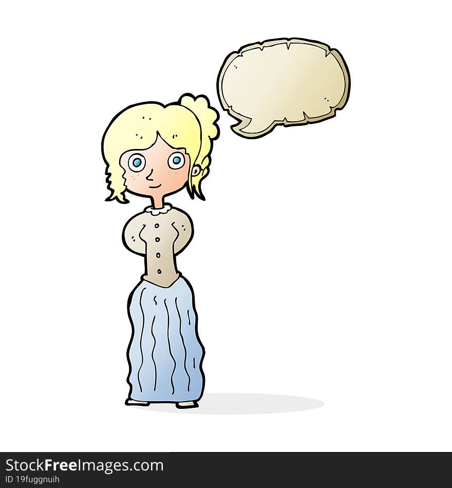 cartoon happy woman with speech bubble