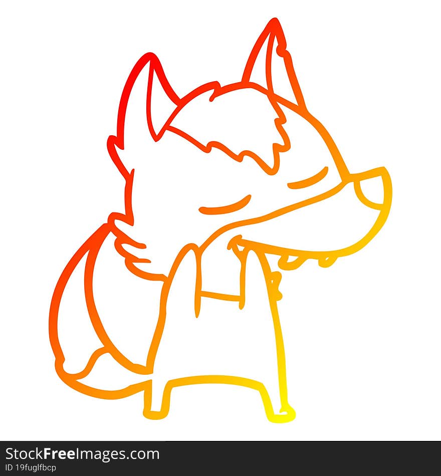 Warm Gradient Line Drawing Cartoon Wolf Laughing