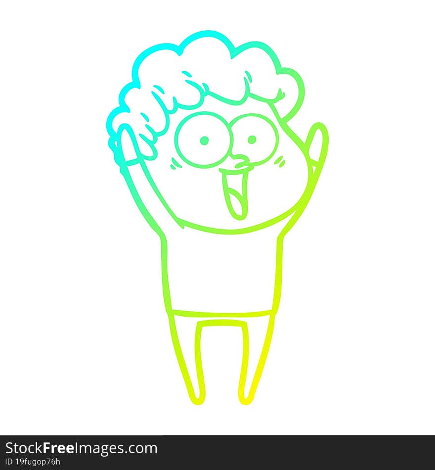 cold gradient line drawing cartoon happy man