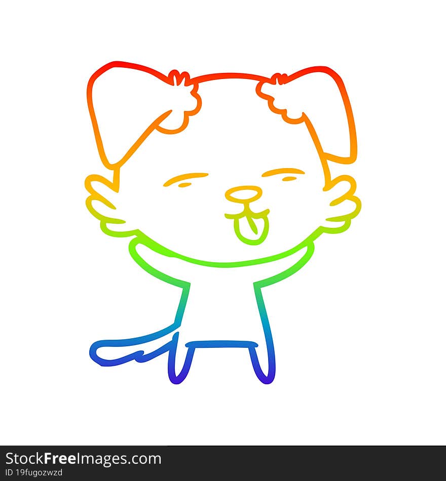 rainbow gradient line drawing of a cartoon dog sticking out tongue