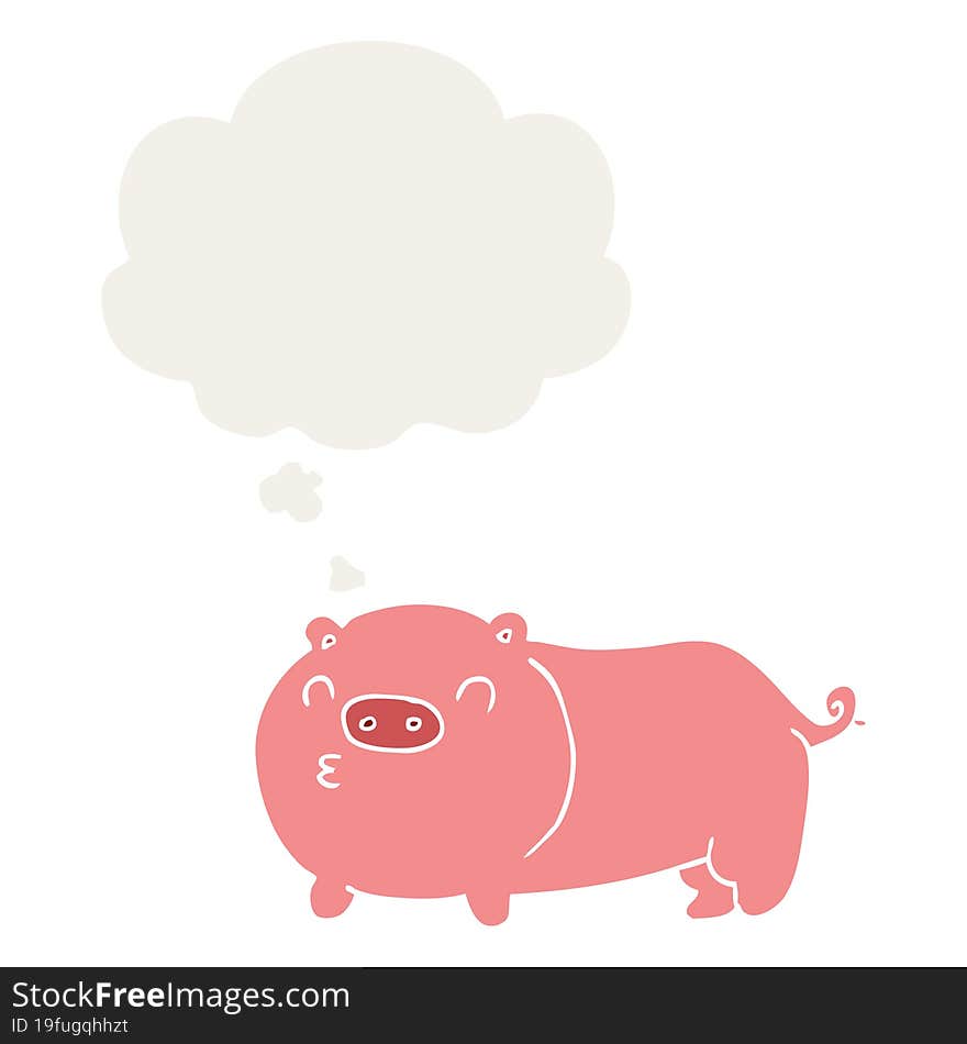 cartoon pig and thought bubble in retro style