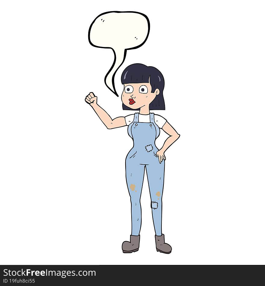 Speech Bubble Cartoon Woman Clenching Fist