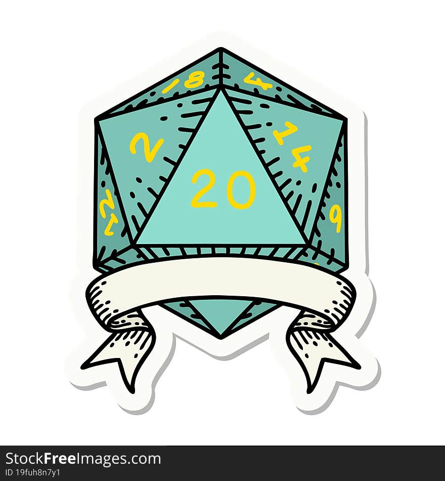 Natural 20 Critical Hit D20 Dice Roll Sticker